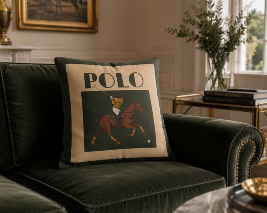 The Olive Polo Cushion | Vintage Equestrian Faux-Suede Throw Cushion
