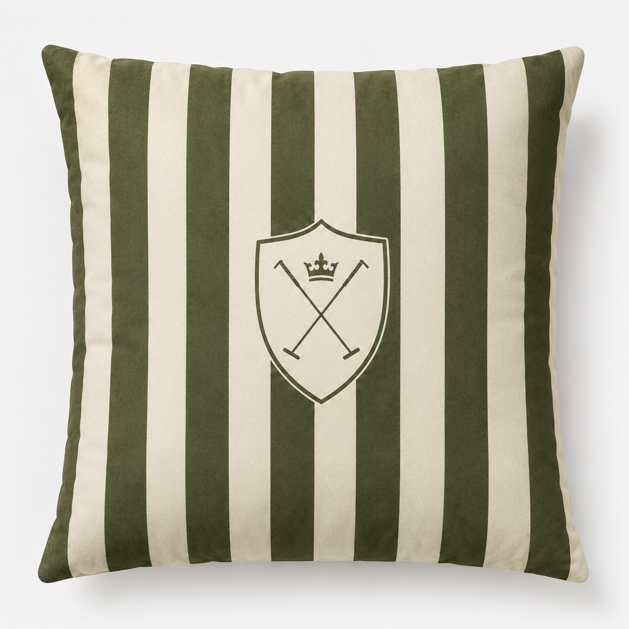 The Heritage Polo Crest Cushion | Olive Green Striped Faux-Suede Cushion
