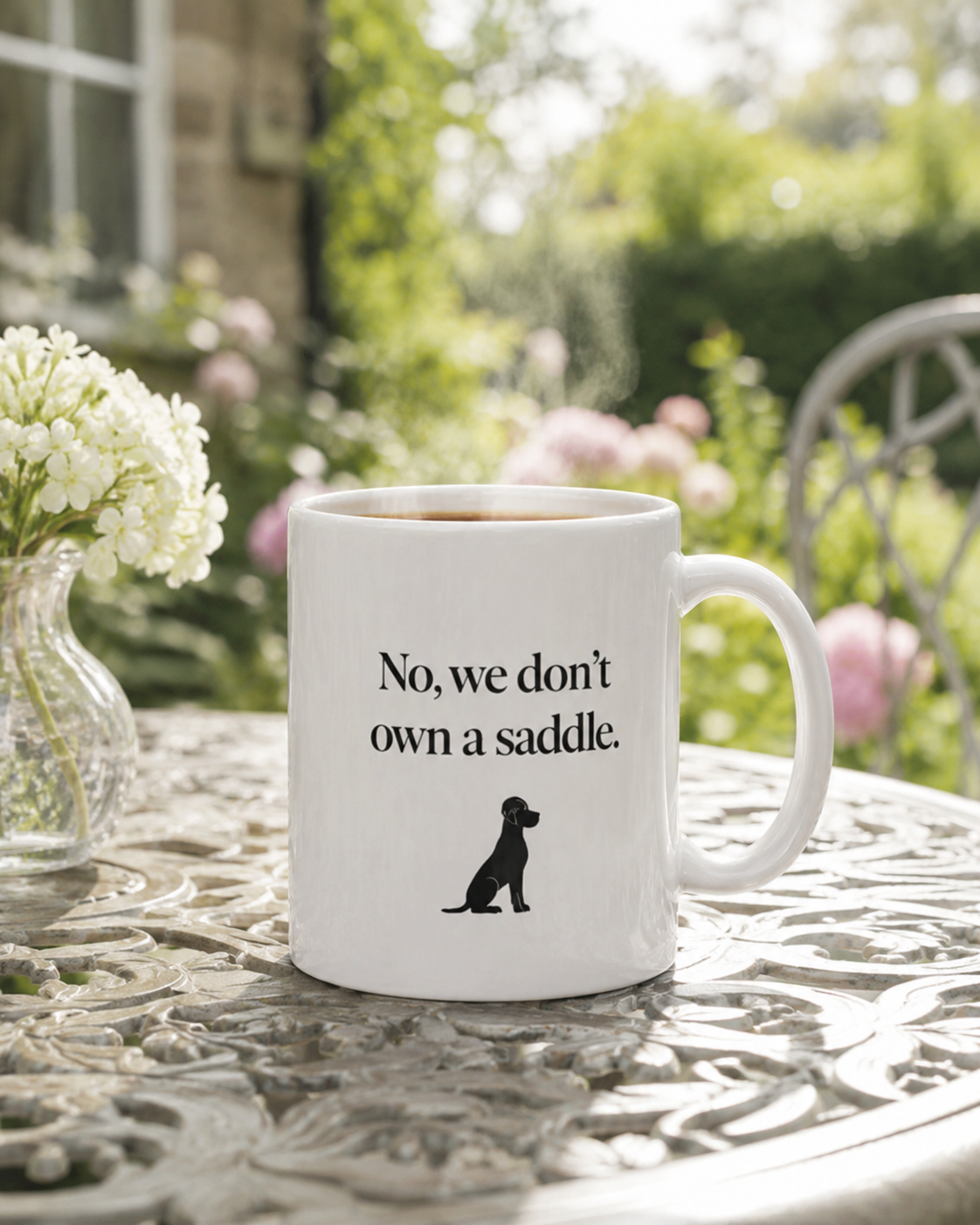 “No, we don't own a saddle” Mug - Great Dane or Big Dog Lover Gift