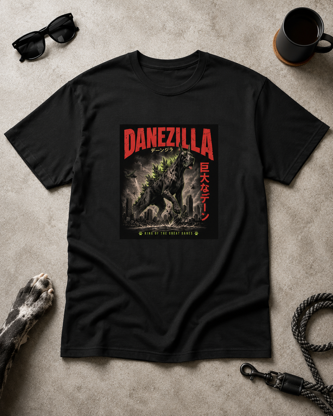 Danezilla T-Shirt, Japanese vintage movie shirt, Funny Great Dane, Big Dog Lover Gift, Kaiju-style Monster Dog Graphic Tee