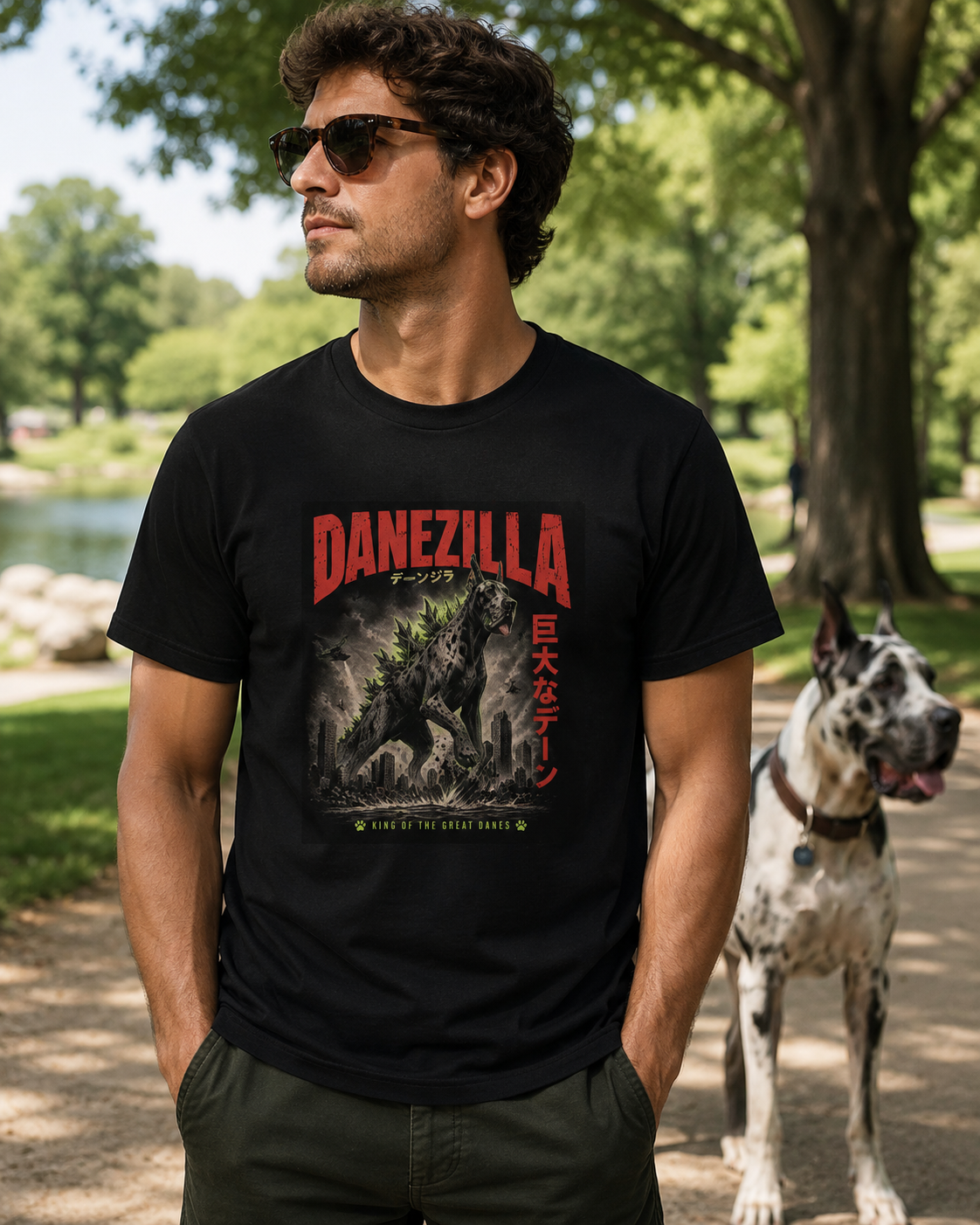 Danezilla T-Shirt, Japanese vintage movie shirt, Funny Great Dane, Big Dog Lover Gift, Kaiju-style Monster Dog Graphic Tee