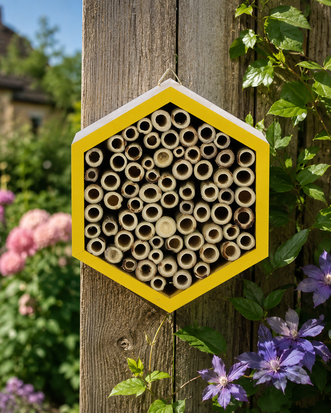 Bee Hotel | Wooden Garden Bee House for Pollinators