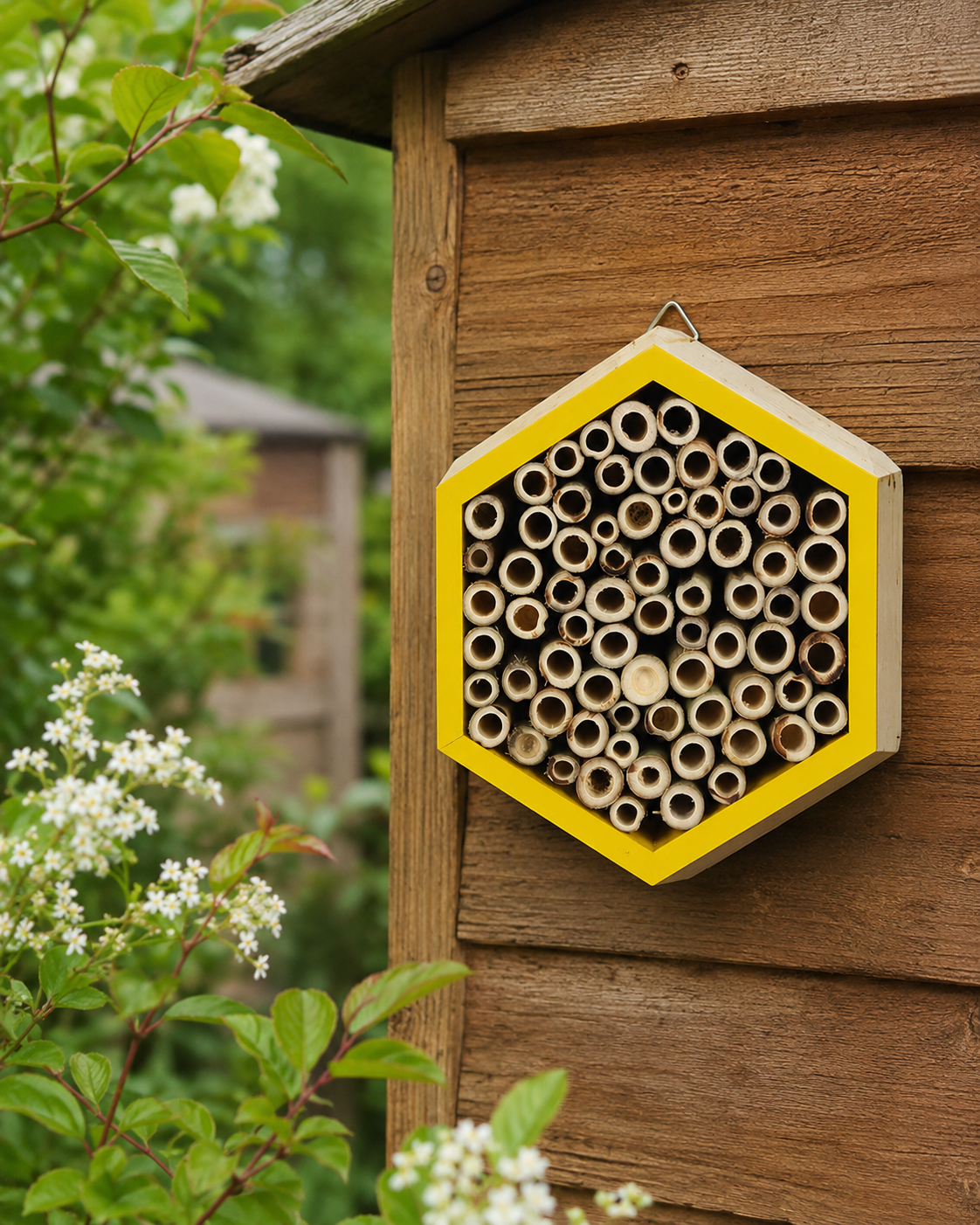 Bee Hotel | Wooden Garden Bee House for Pollinators