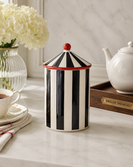 Black & White Striped Ceramic Storage Jar | Circus Tent Canister