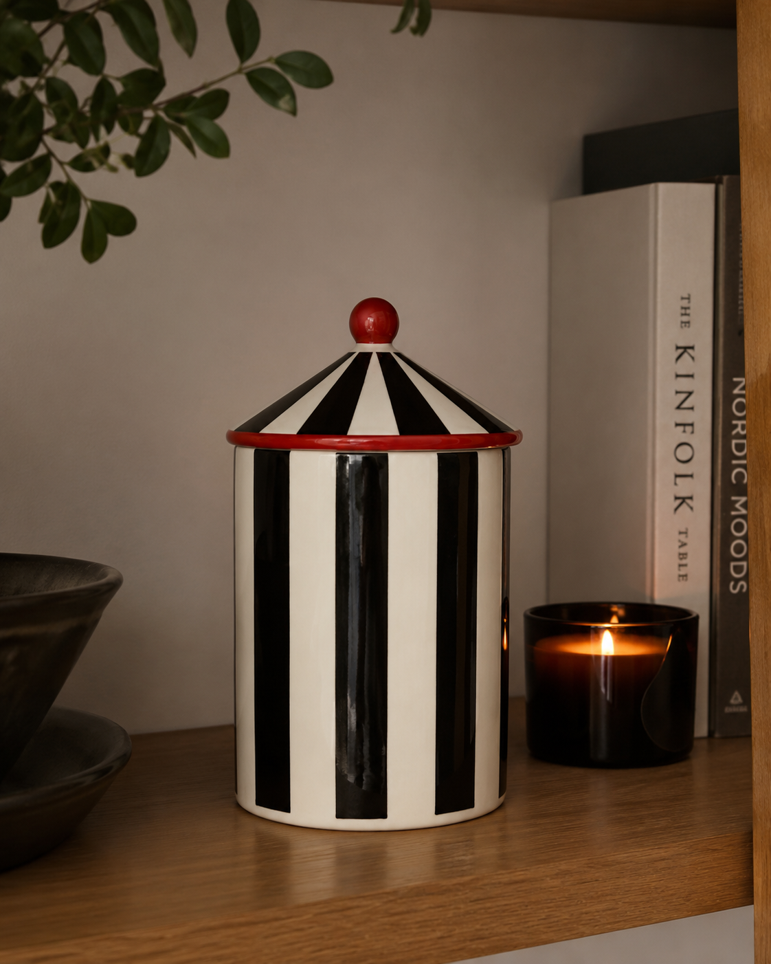 Black & White Striped Ceramic Storage Jar | Circus Tent Canister