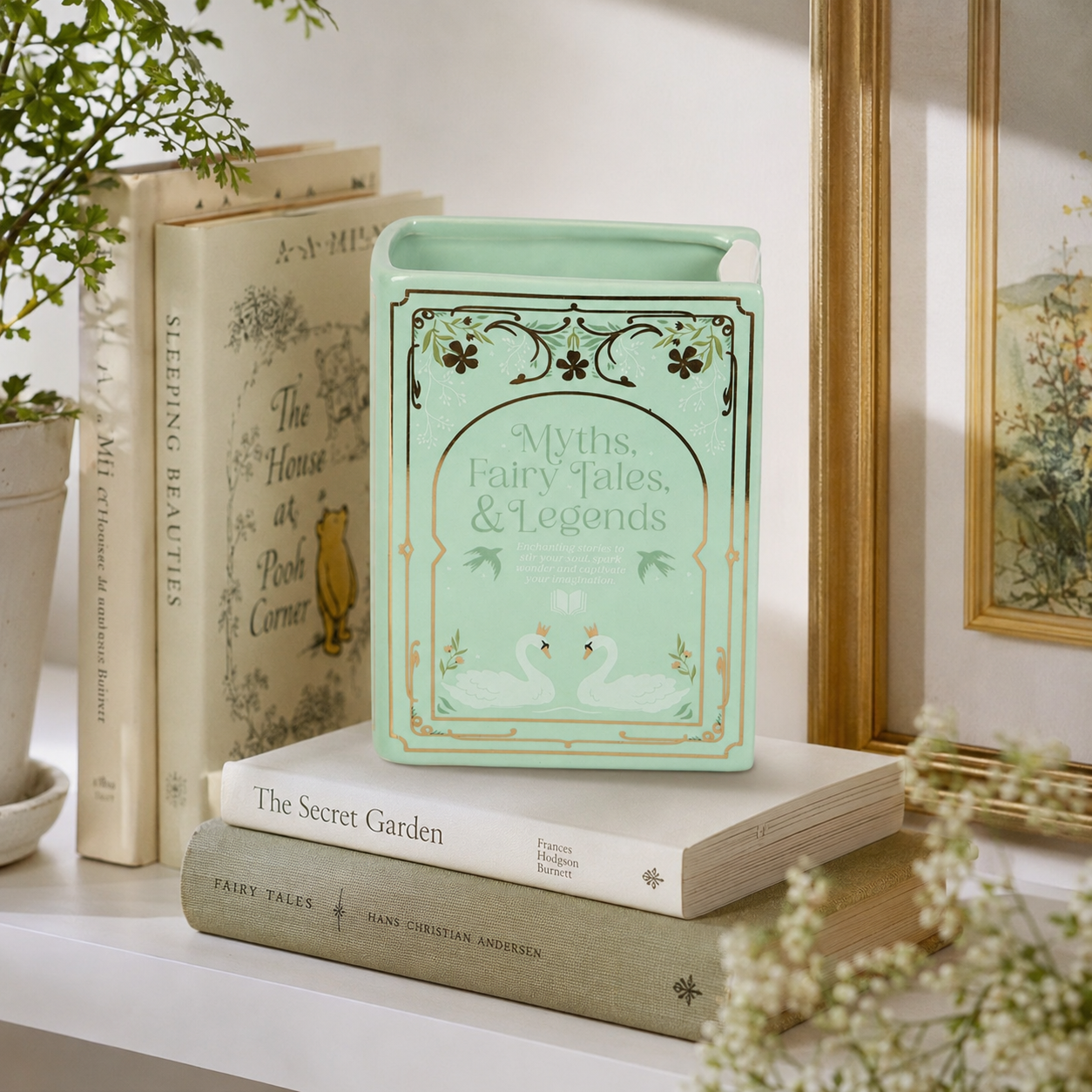 Green Book-Shaped Ceramic Vase | Myths, Fairy Tales & Legends