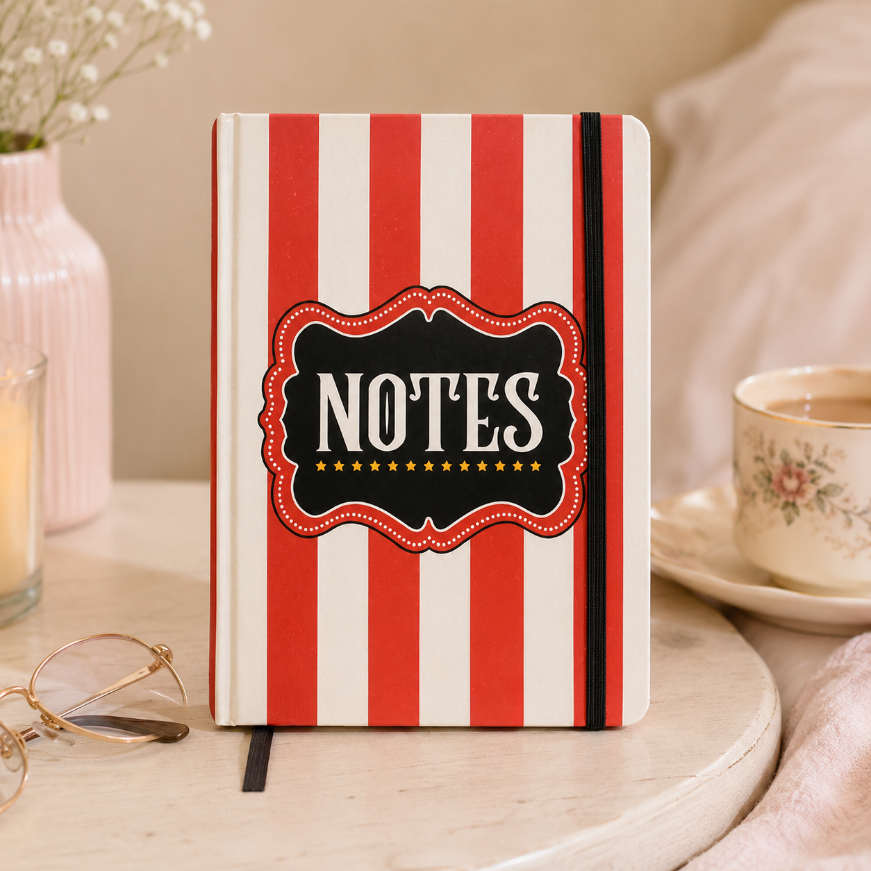 Red Circus Stripe A5 Notebook | Lined Journal