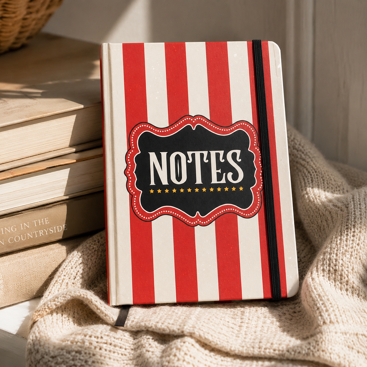 Red Circus Stripe A5 Notebook | Lined Journal