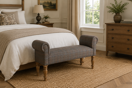 Multi Tweed Turned Bedroom Bench