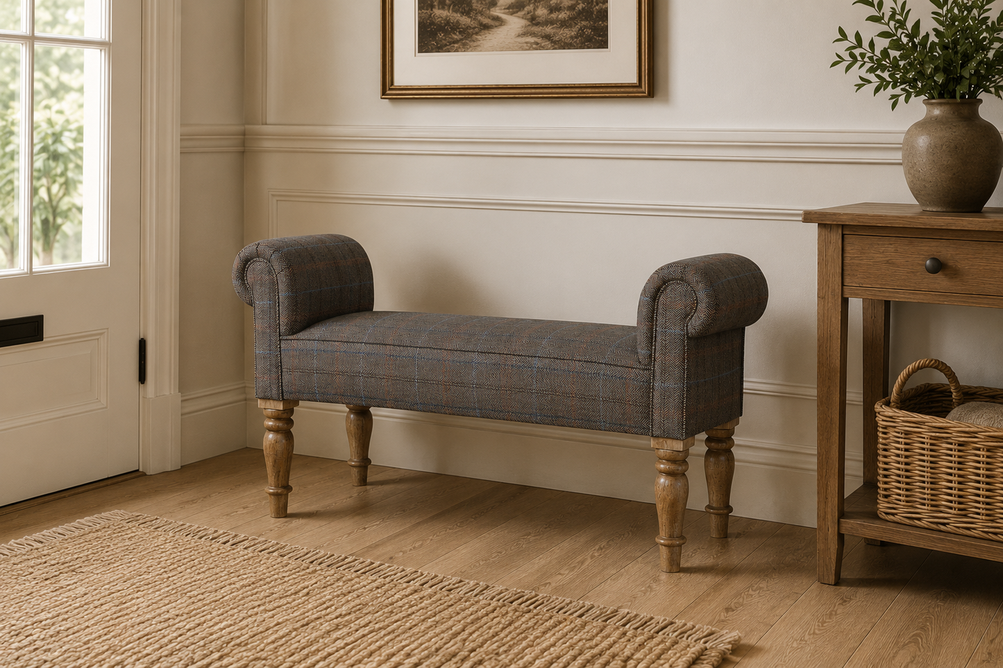 Multi Tweed Turned Bedroom Bench