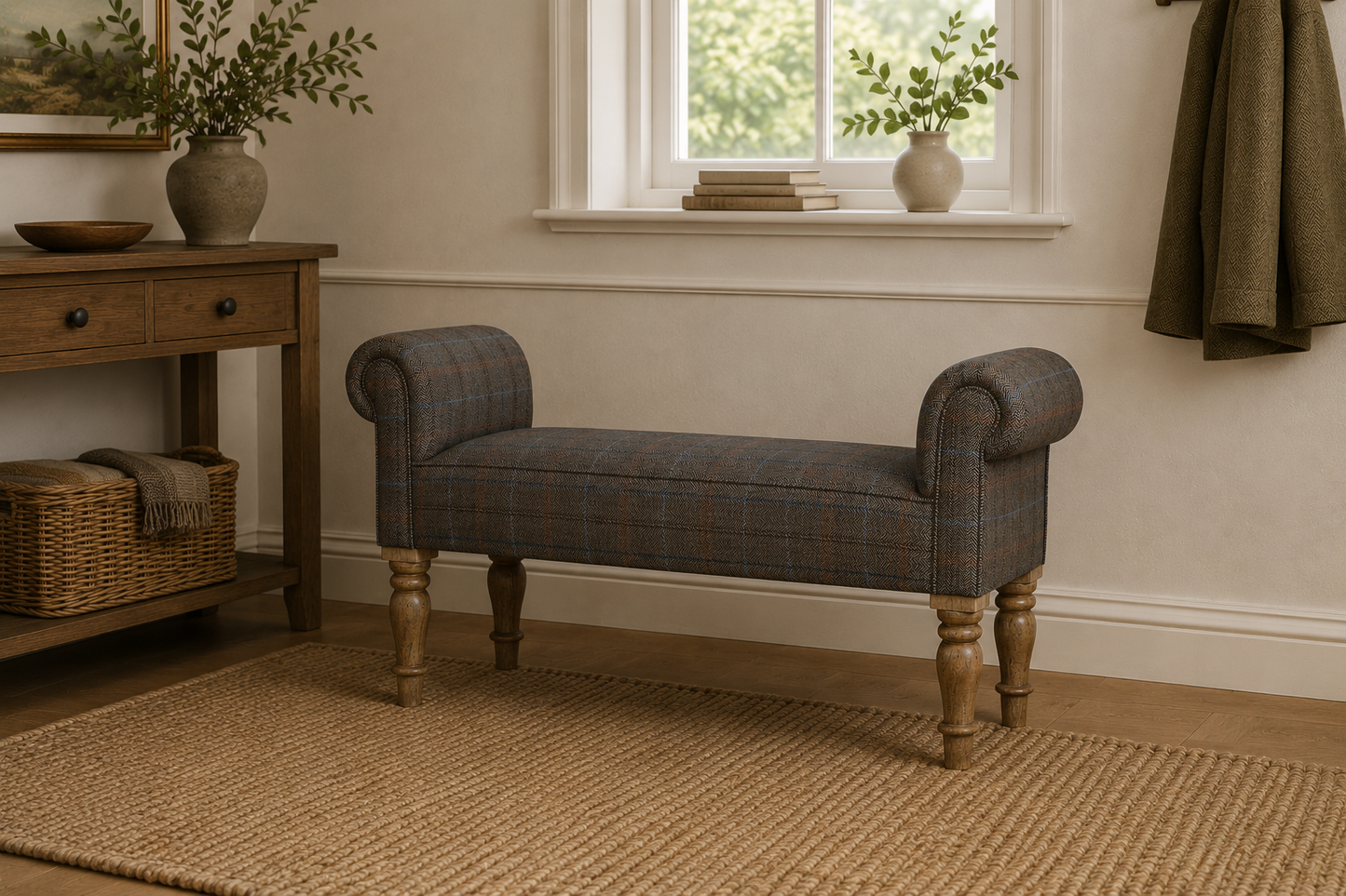 Multi Tweed Turned Bedroom Bench