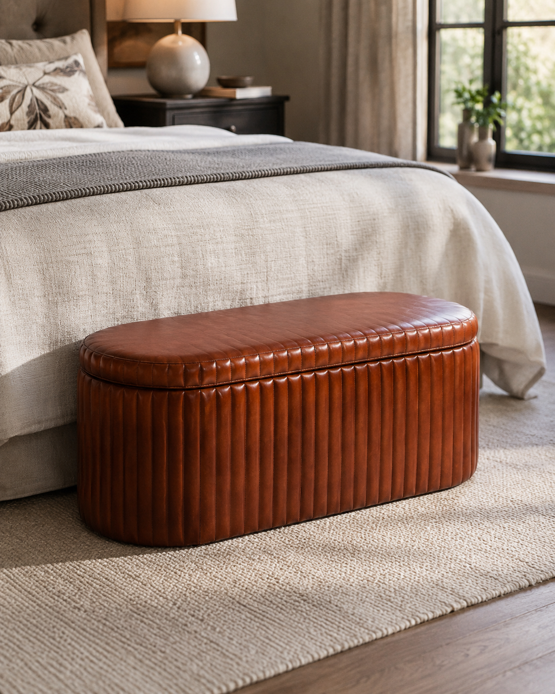 Industrial Vintage Ribbed Leather Storage Trunk