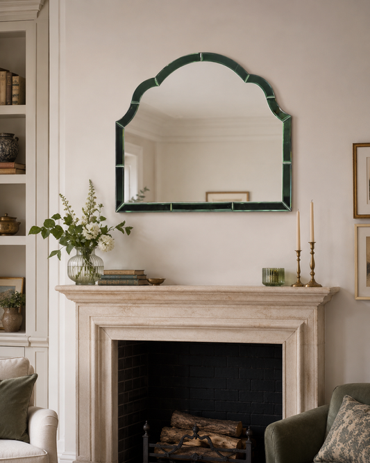 Overmantle Green Glass-Framed Wall Mirror