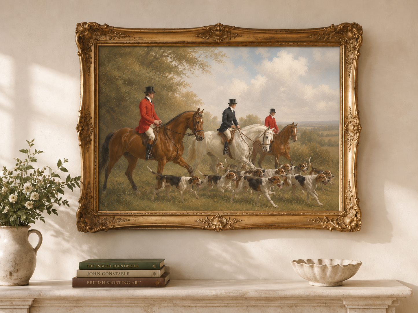 The Hounds Across the Fields — Heritage Equestrian Mounted Art Print
