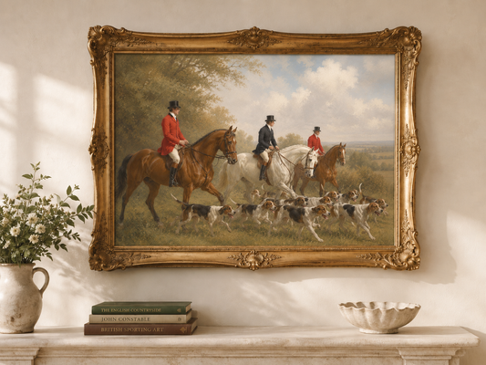 The Hounds Across the Fields — Heritage Equestrian Mounted Art Print