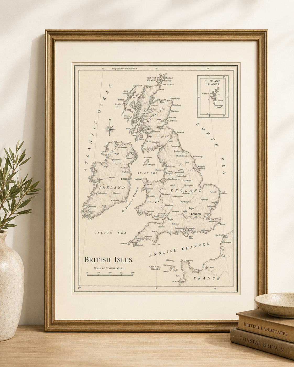 Large Vintage British Isles Map — Mounted Art Print