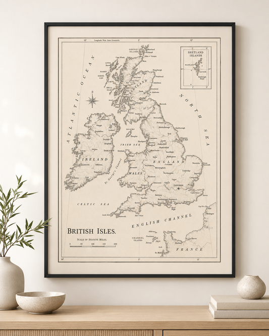 Large Vintage British Isles Map — Mounted Art Print