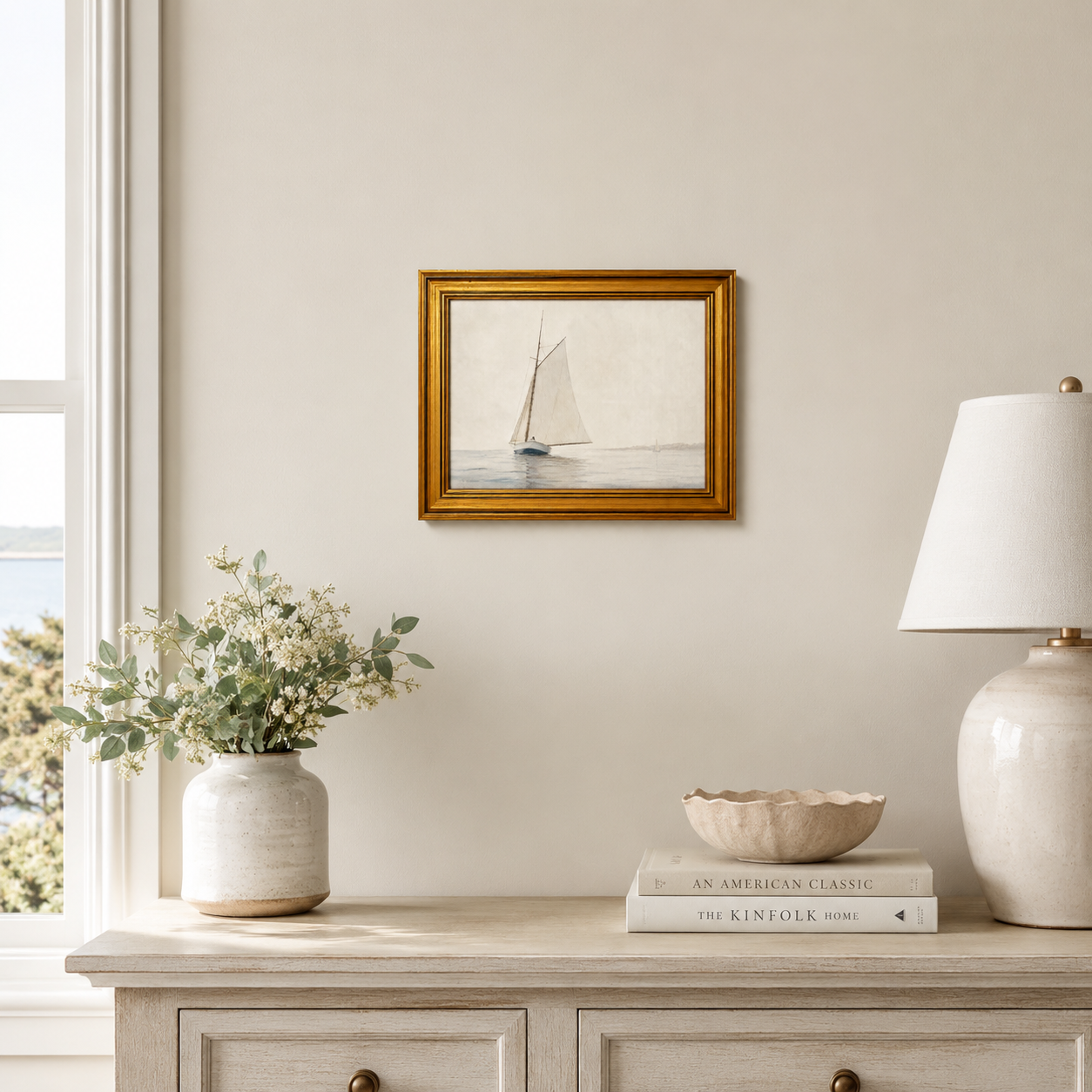 Quiet Waters I — Sailboat Mounted Art Print