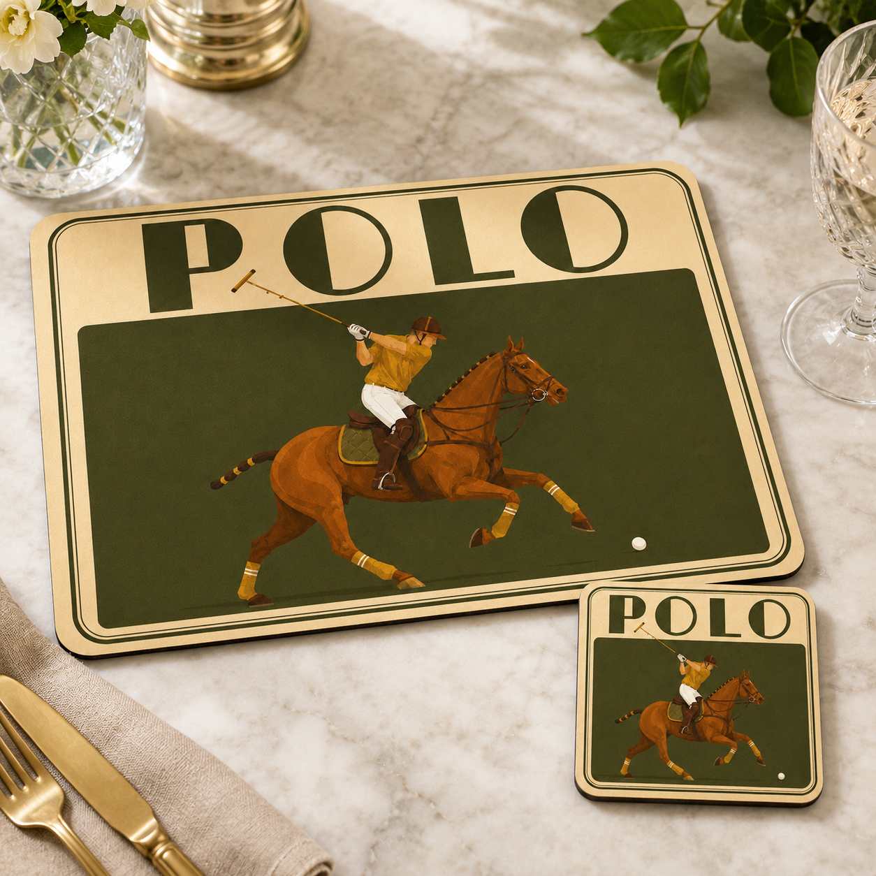 The Olive Polo Placemats | Set of 4 Vintage Style Equestrian Table Mats