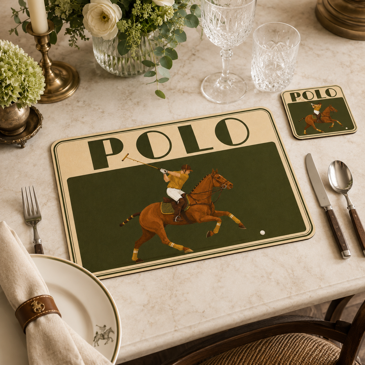 The Olive Polo Placemats | Set of 4 Vintage Style Equestrian Table Mats