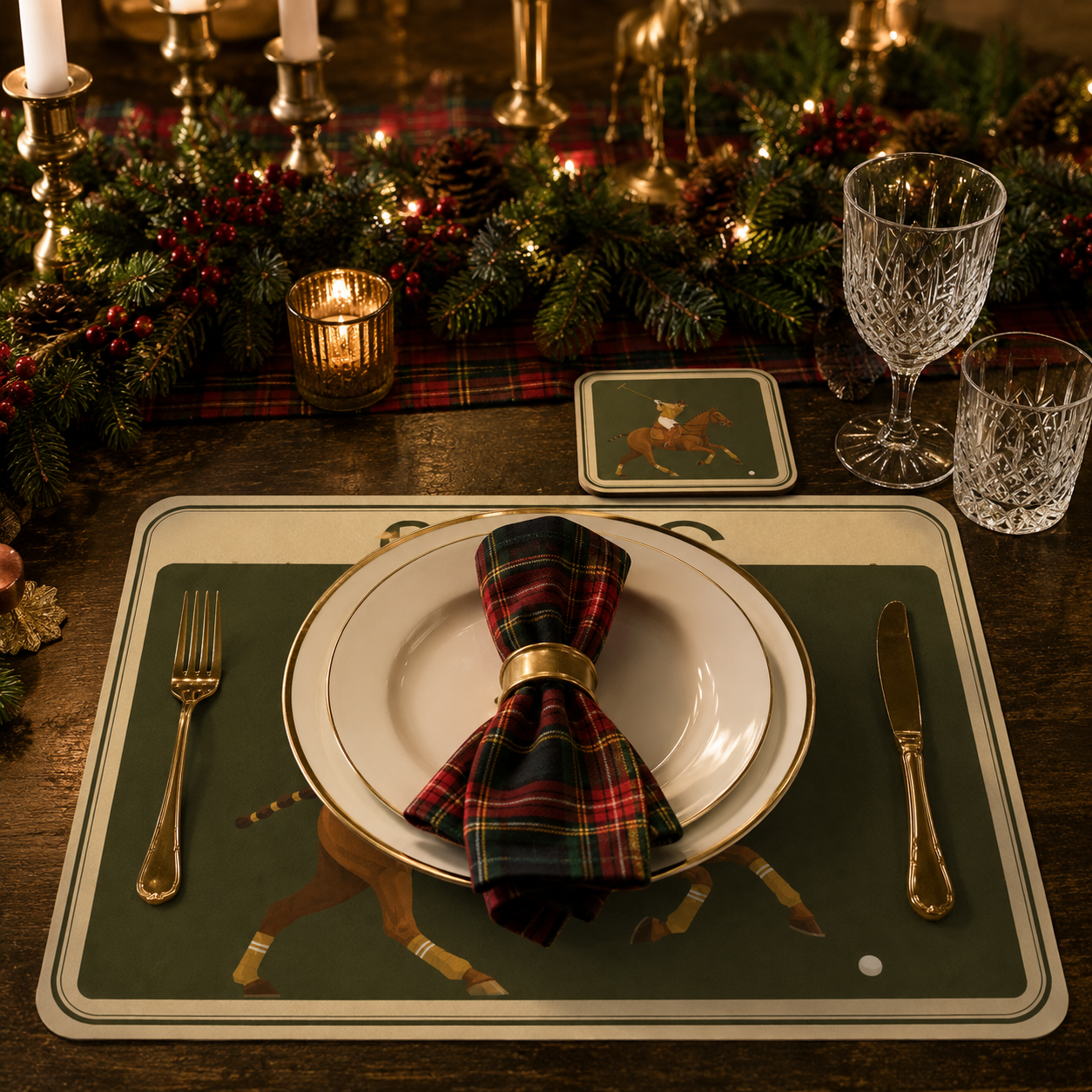 The Olive Polo Placemats | Set of 4 Vintage Style Equestrian Table Mats