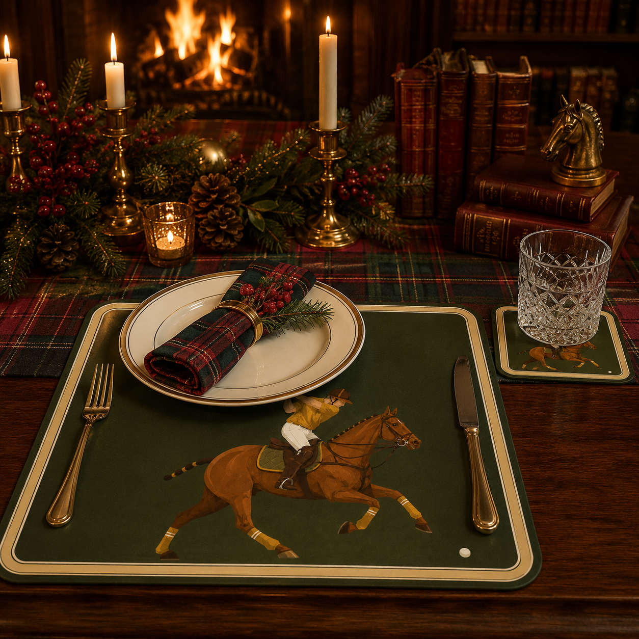 The Olive Polo Coasters | Set of 4 Vintage Equestrian Drinks Coasters