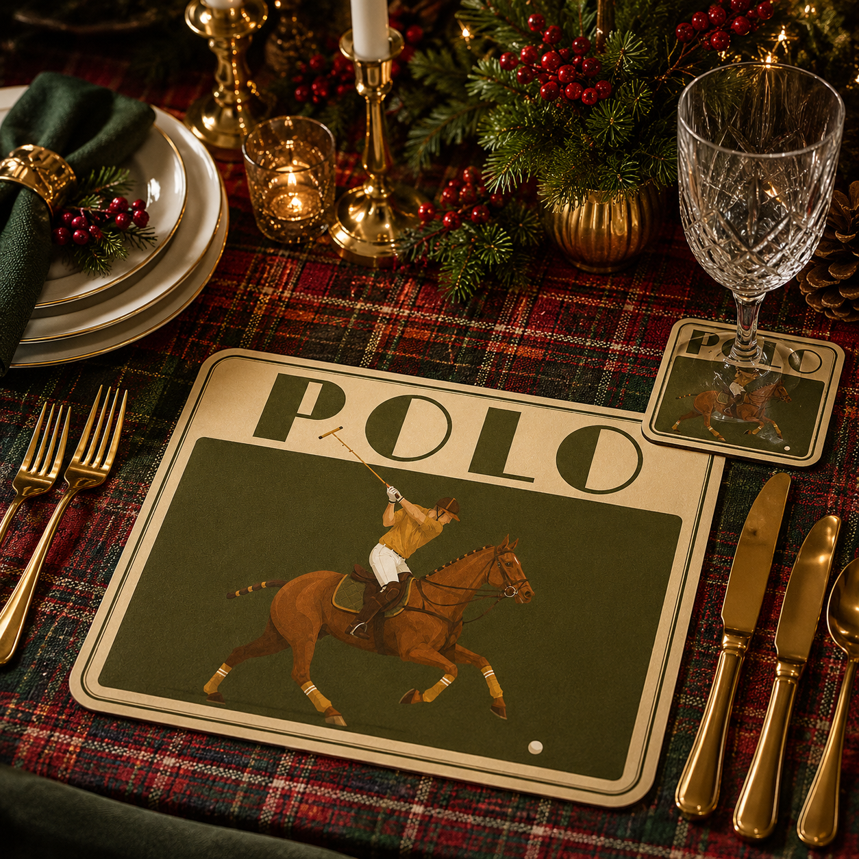 The Olive Polo Placemats | Set of 4 Vintage Style Equestrian Table Mats
