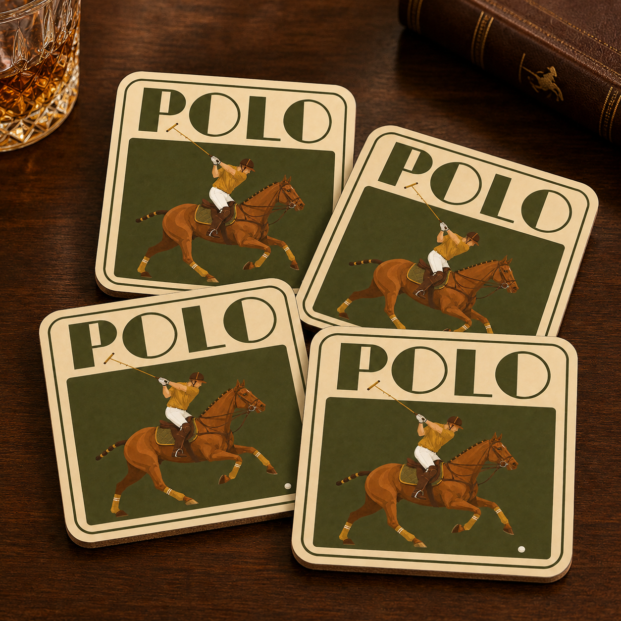 The Olive Polo Coasters | Set of 4 Vintage Equestrian Drinks Coasters