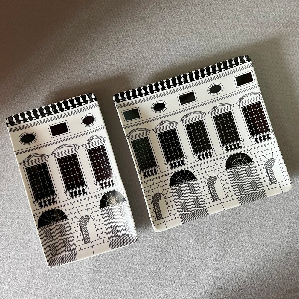 Black & White Ceramic House Trinket Dish | Tray & Lidded Jar