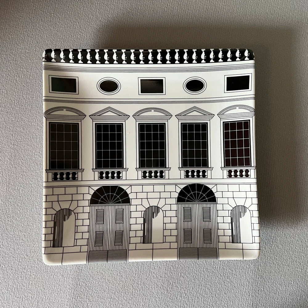 Black & White Ceramic House Trinket Dish | Tray & Lidded Jar