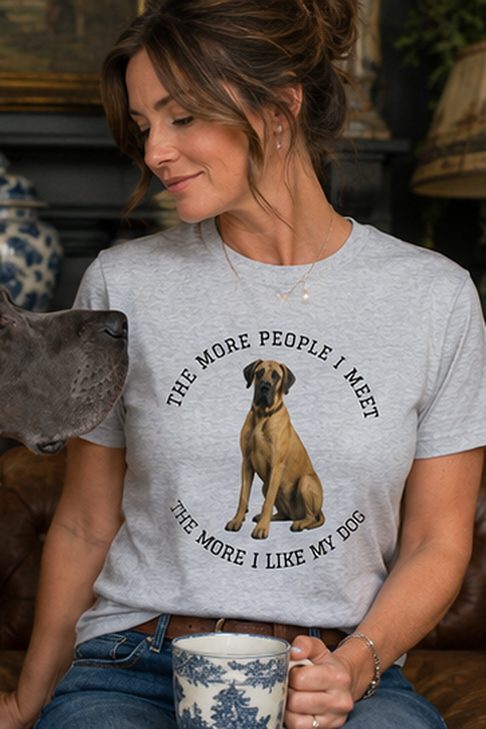 The More People I Meet Women’s Dog T-Shirt, Vintage Dog Lover Tee, Fawn Great Dane