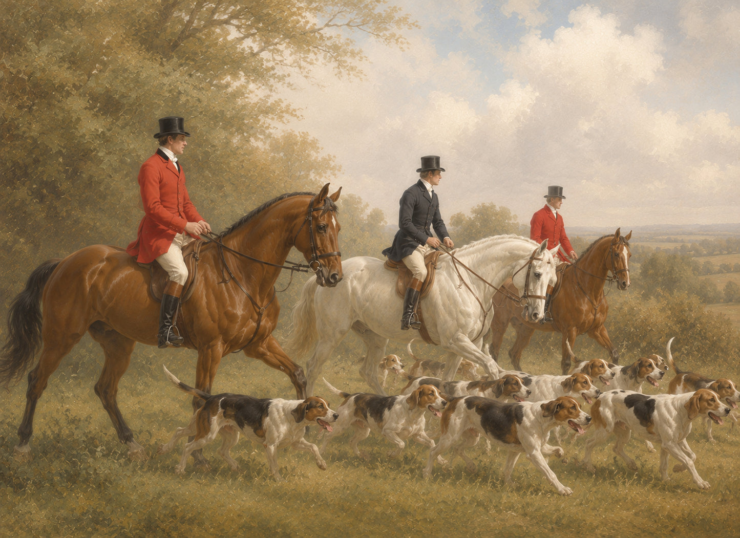 The Hounds Across the Fields — Heritage Equestrian Mounted Art Print