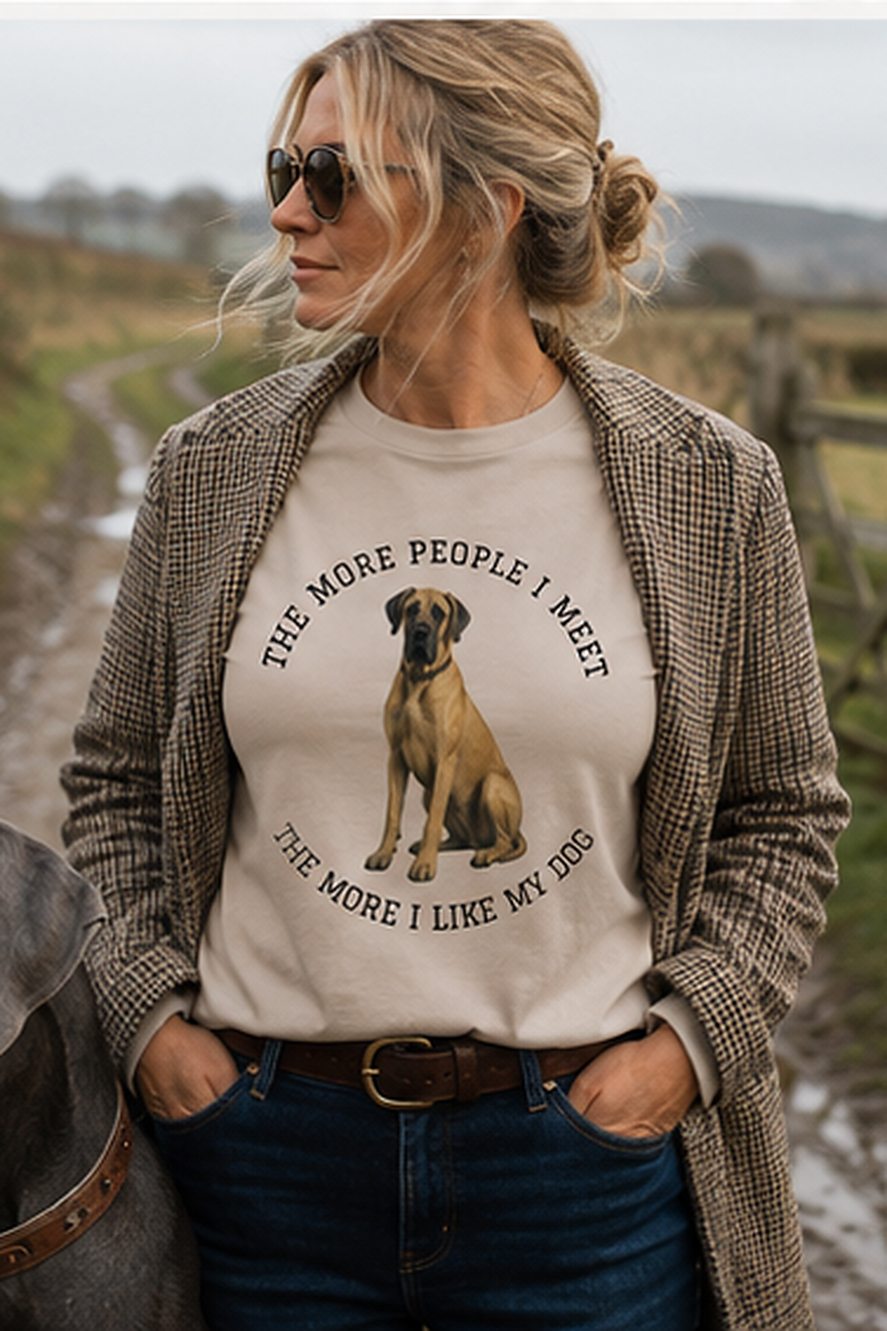 The More People I Meet Women’s Dog T-Shirt, Vintage Dog Lover Tee, Fawn Great Dane