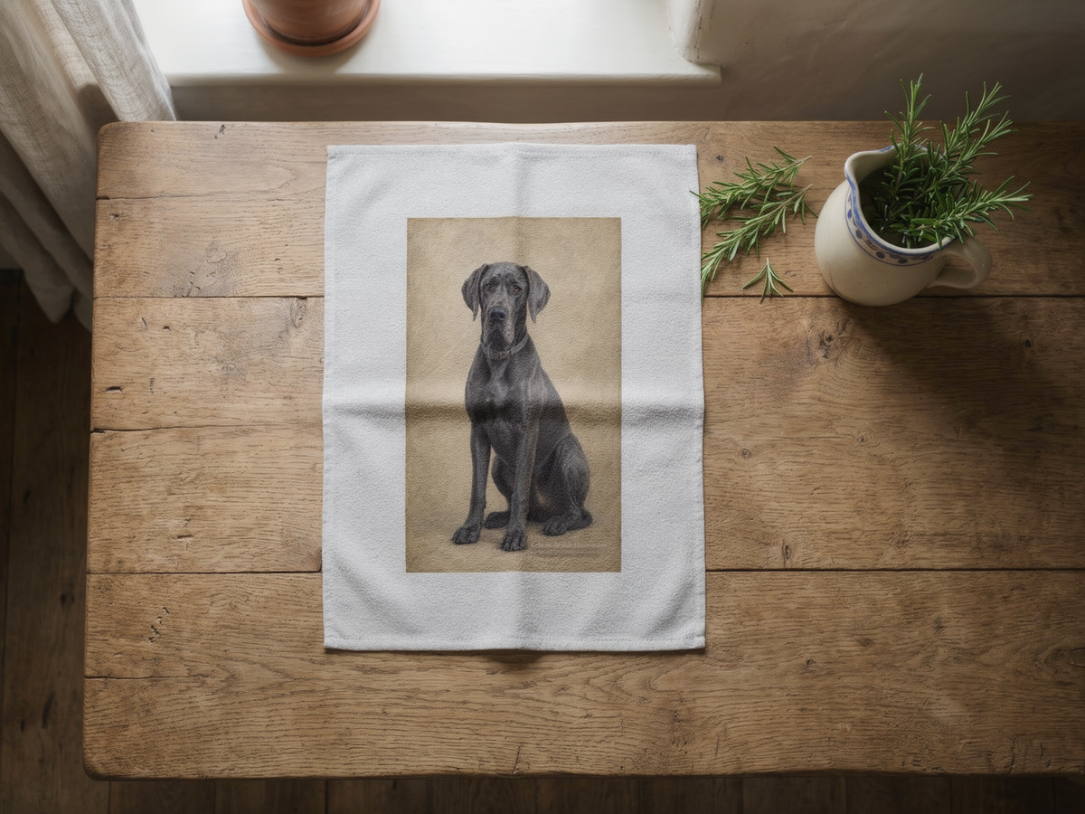 Blue Great Dane portrait kitchen tea towel lifestyle view