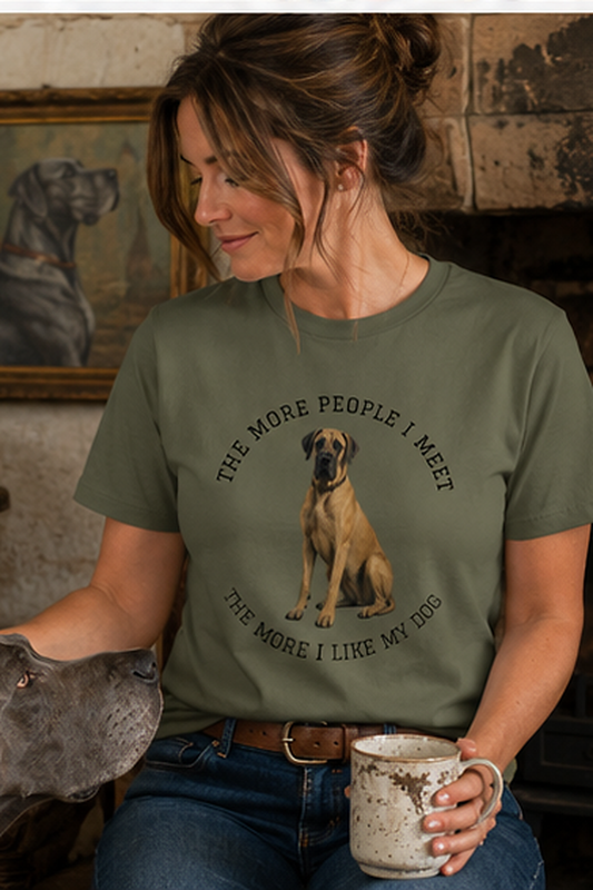 The More People I Meet Women’s Dog T-Shirt, Vintage Dog Lover Tee, Fawn Great Dane
