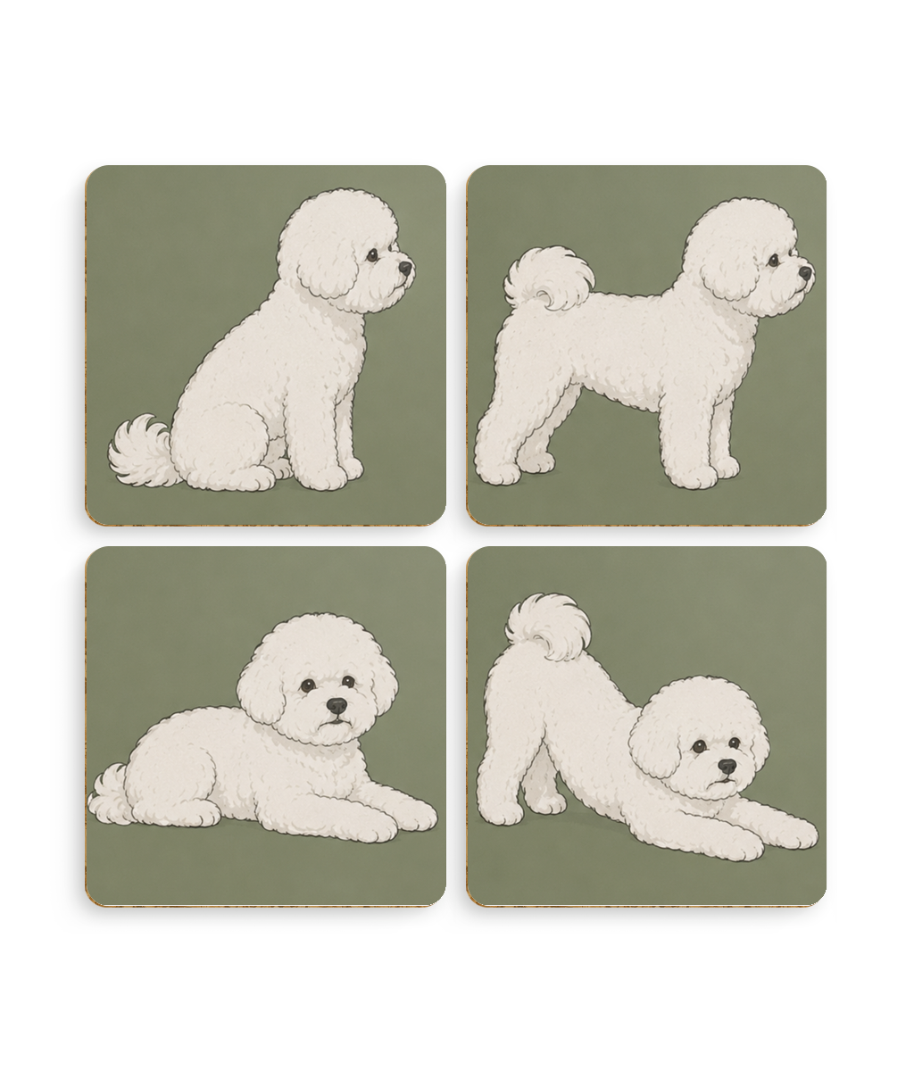 Bichon Frise coaster set of four with illustrated dog designs