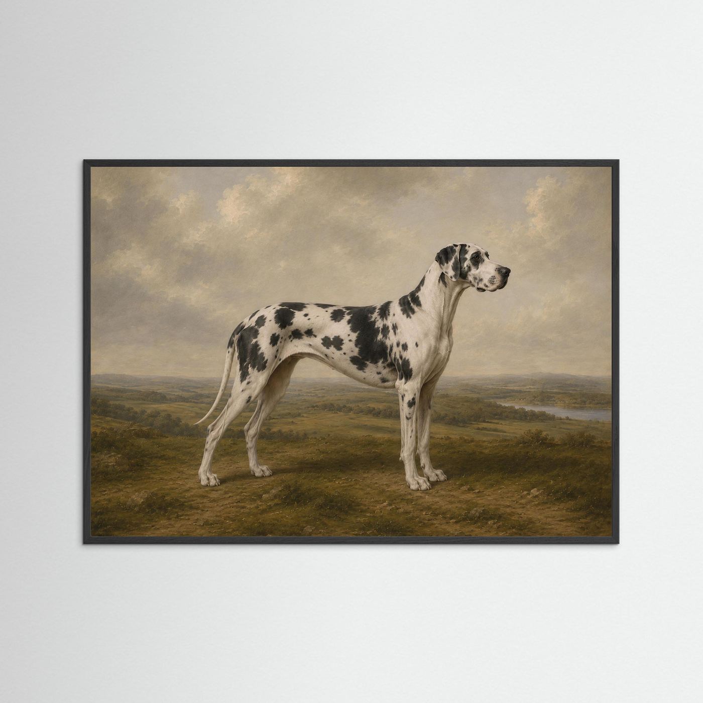 Harlequin Great Dane  in the British Countryside Framed Wall Art  - Copy - Copy