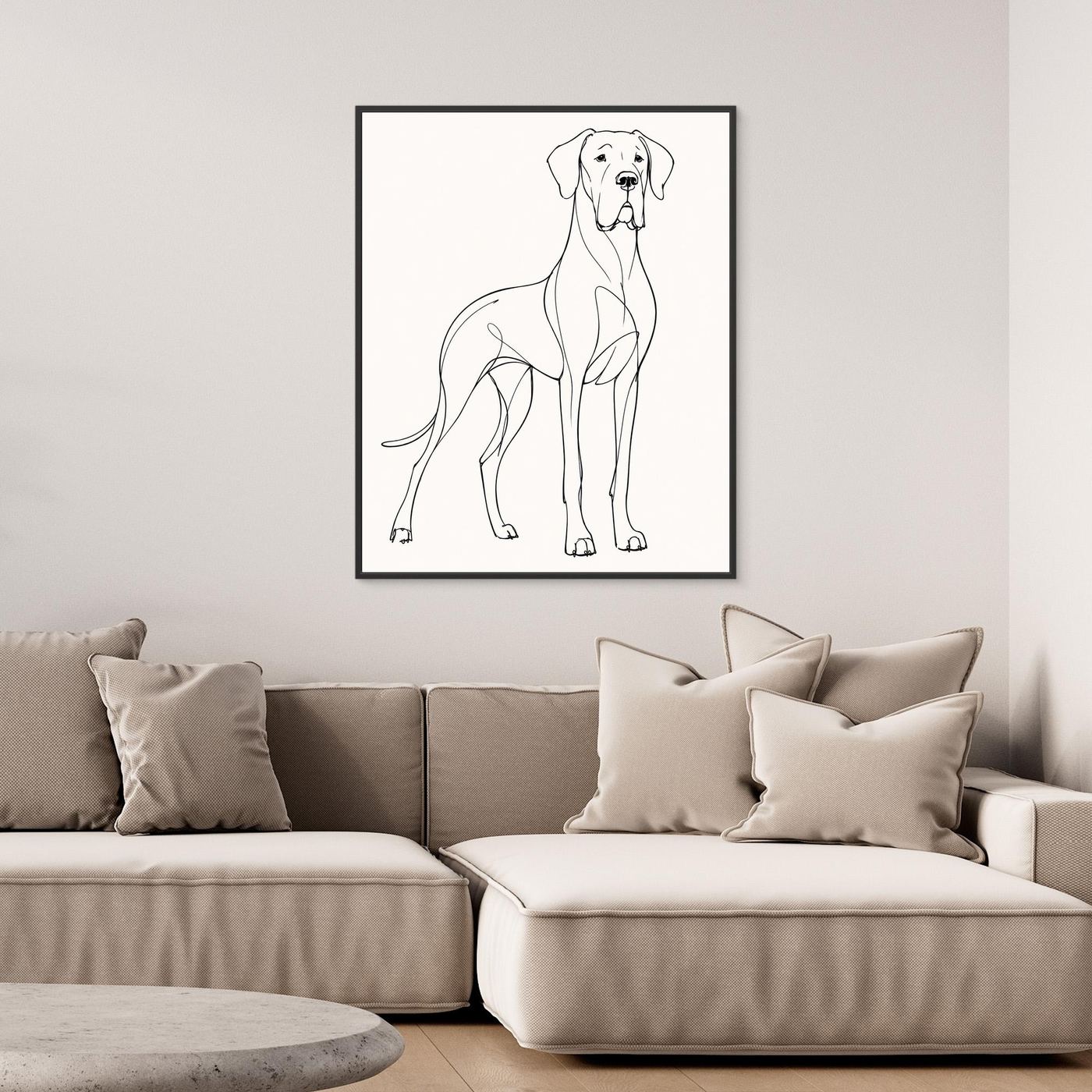 Great Dane Modernist Line Drawing Framed Canvas Print