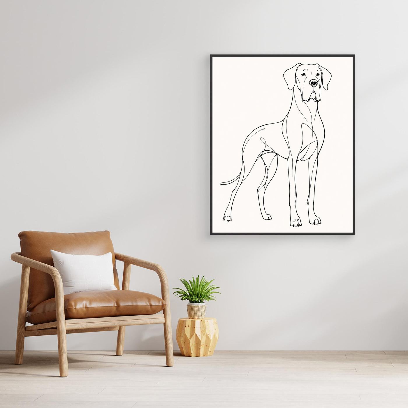 Great Dane Modernist Line Drawing Framed Canvas Print