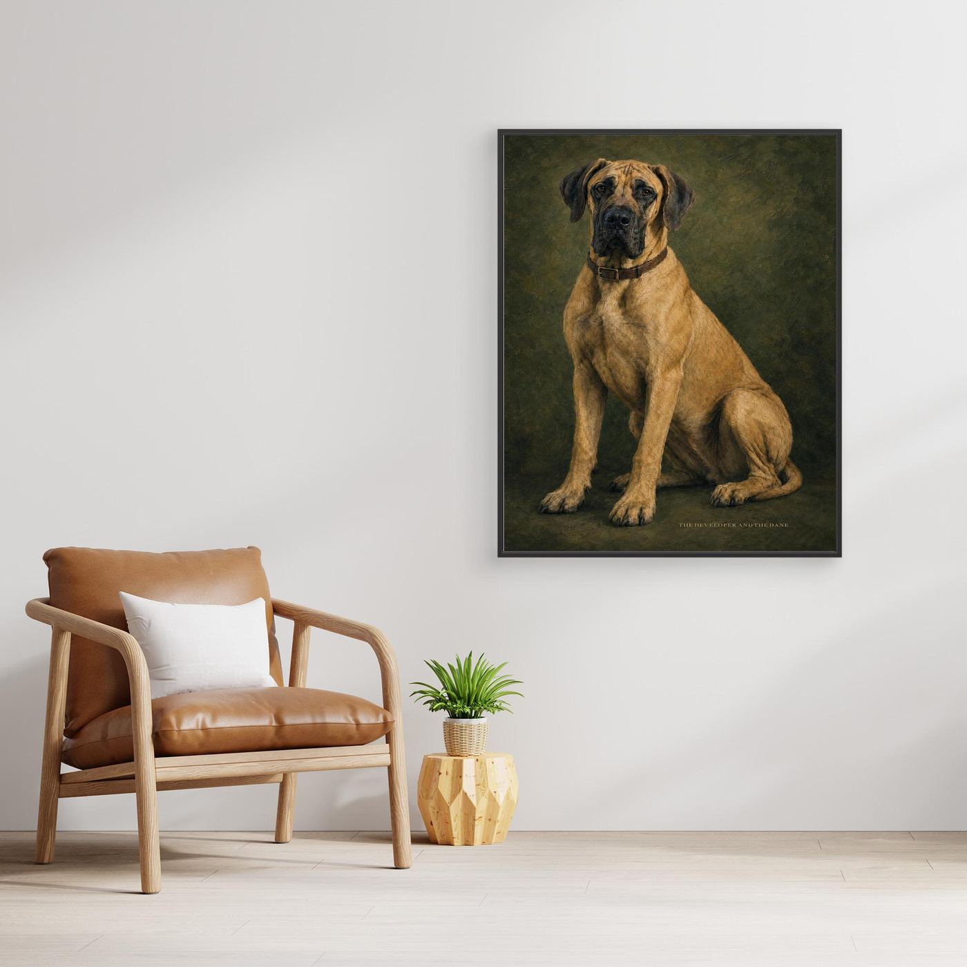 Fawn Great Dane Vintage Portrait Framed Canvas Wall ArtPrint