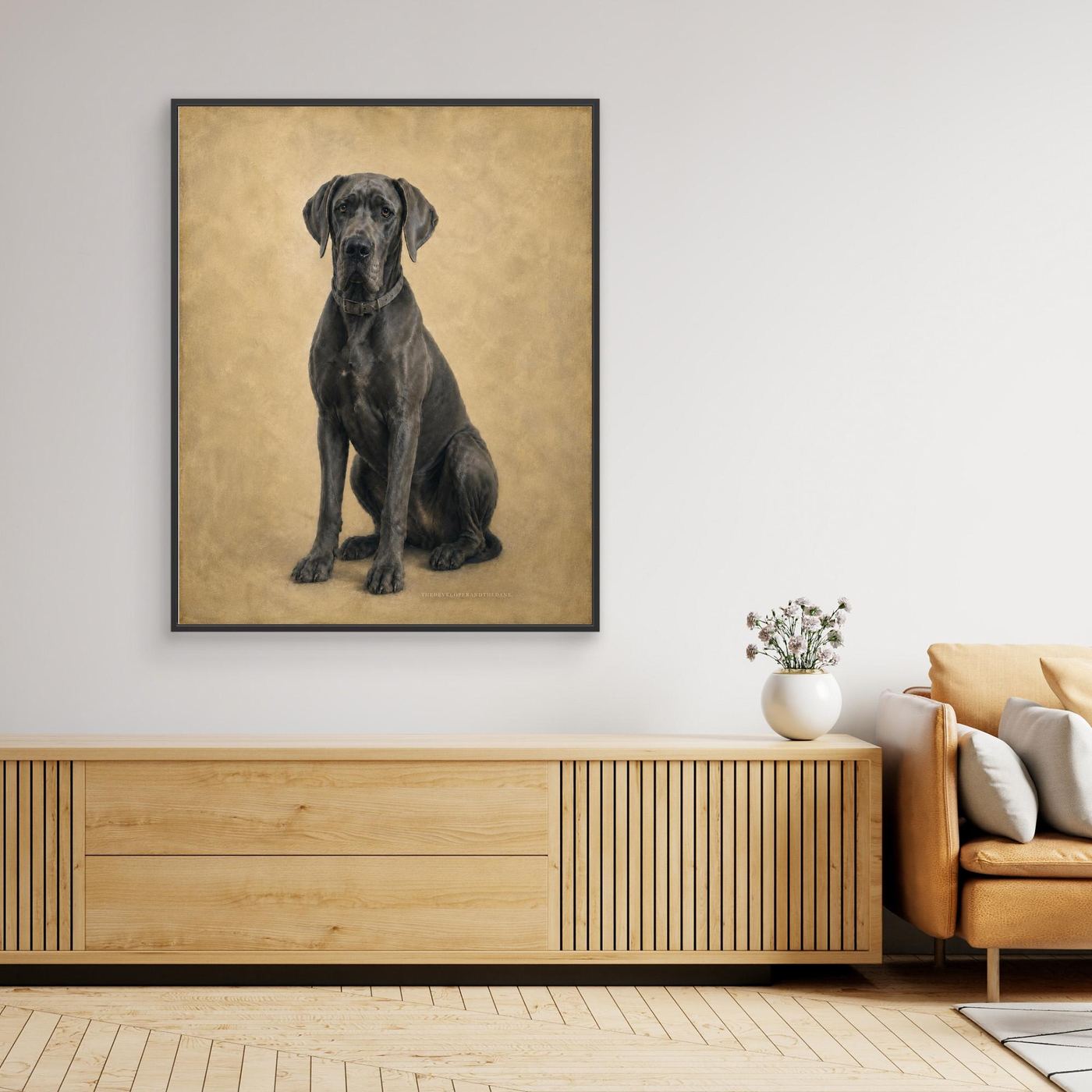Blue Great Dane Vintage Portrait Framed Canvas Print