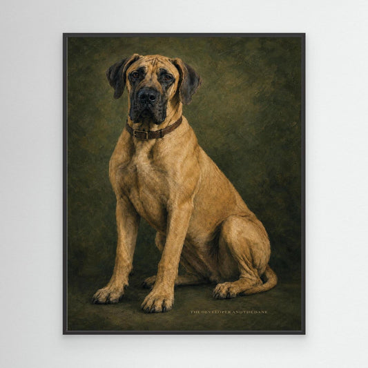 Fawn Great Dane Vintage Portrait Framed Canvas Wall ArtPrint