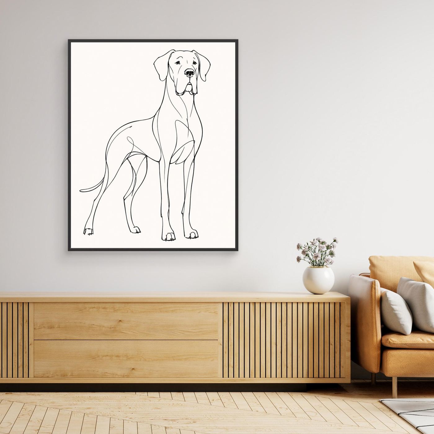 Great Dane Modernist Line Drawing Framed Canvas Print