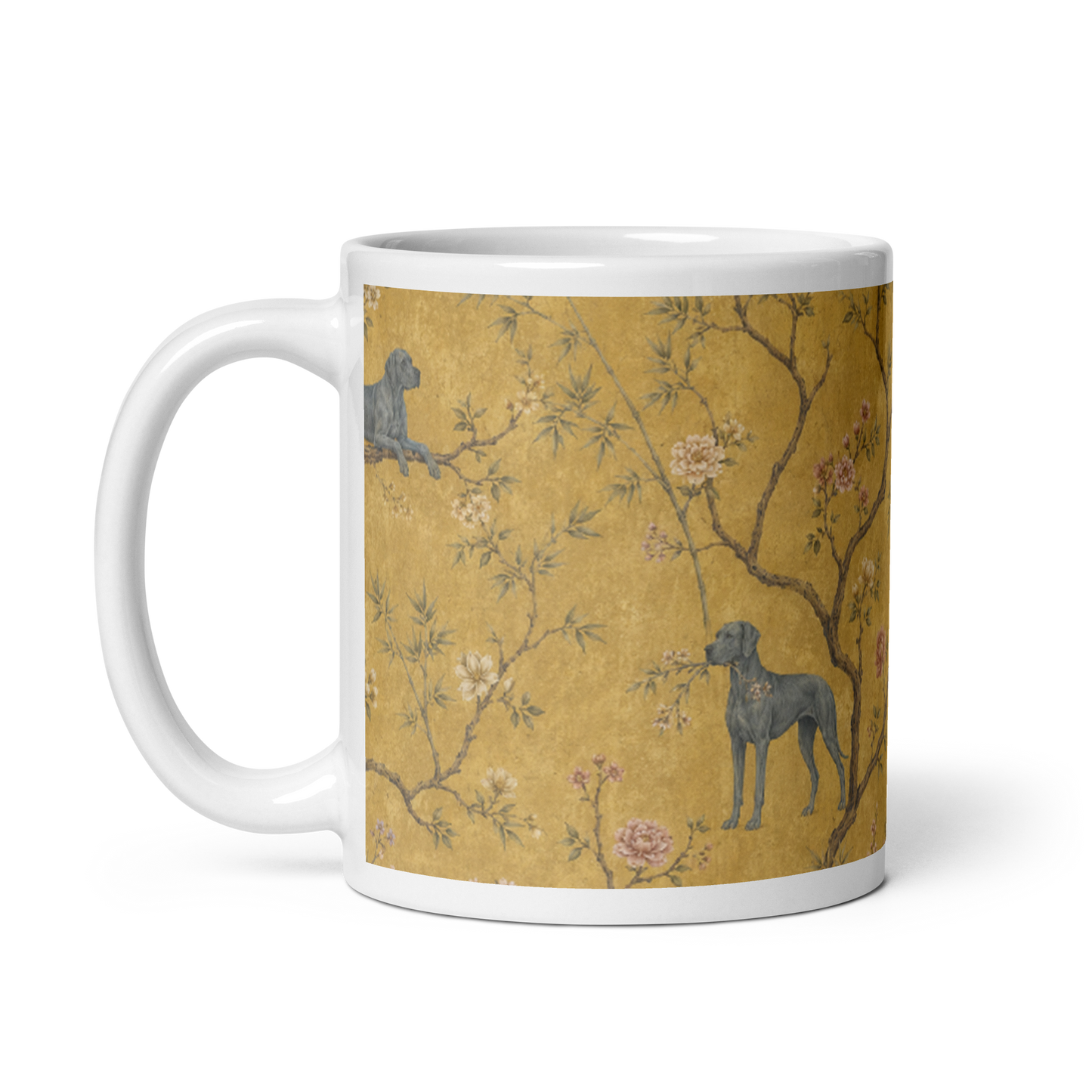 Great Dane Chinoiserie Mug – Antique Gold Botanical Dog Lover Cup