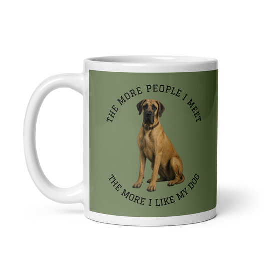 The More People I Meet Dog Mug, Olive Green Dog Lover Coffee Cup, Fawn Great Dane
