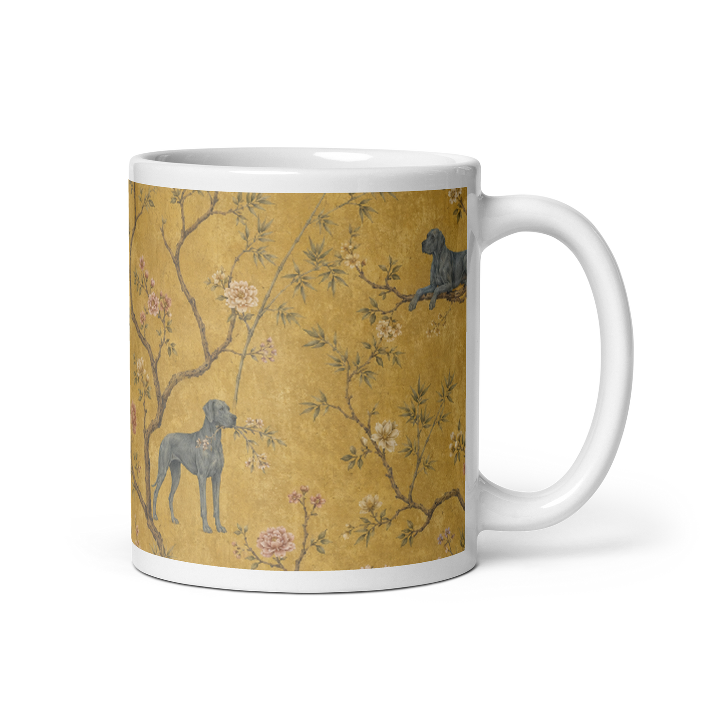 Great Dane Chinoiserie Mug – Antique Gold Botanical Dog Lover Cup