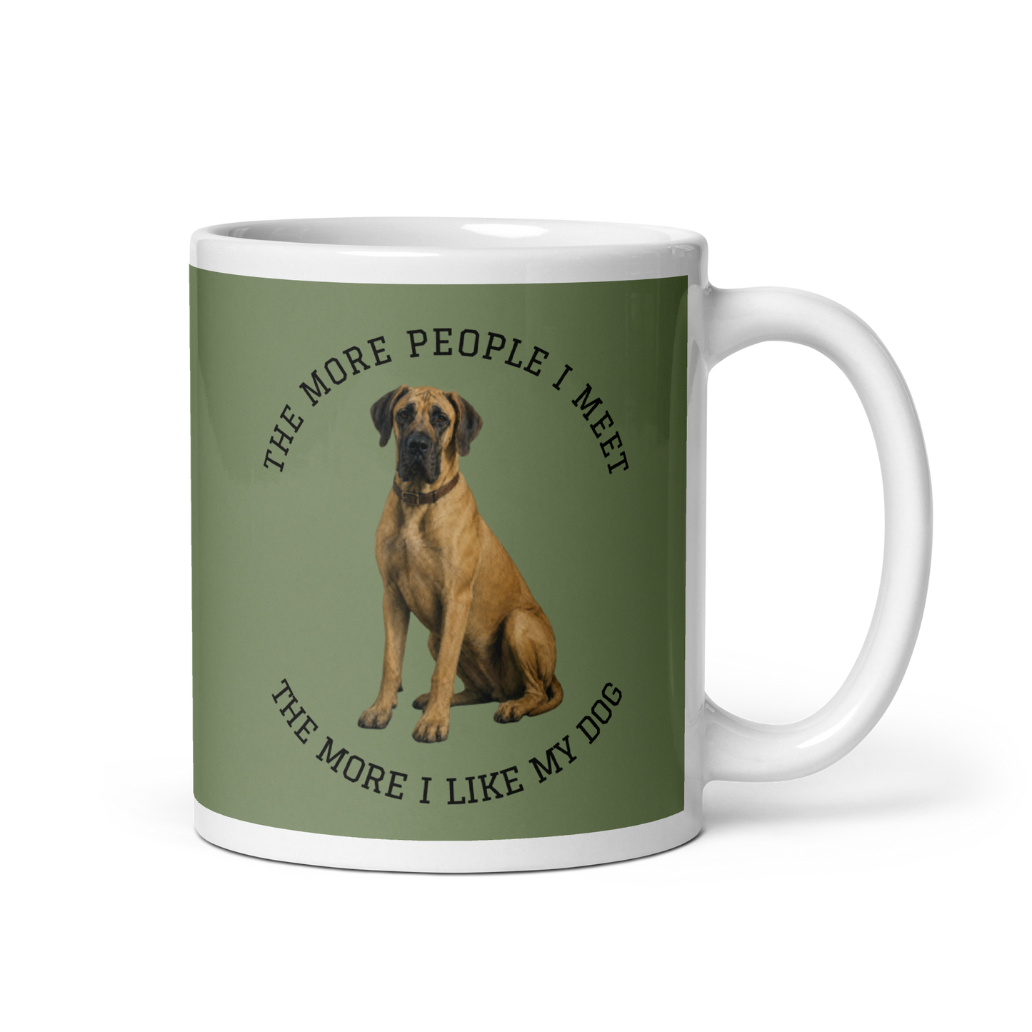 The More People I Meet Dog Mug, Olive Green Dog Lover Coffee Cup, Fawn Great Dane