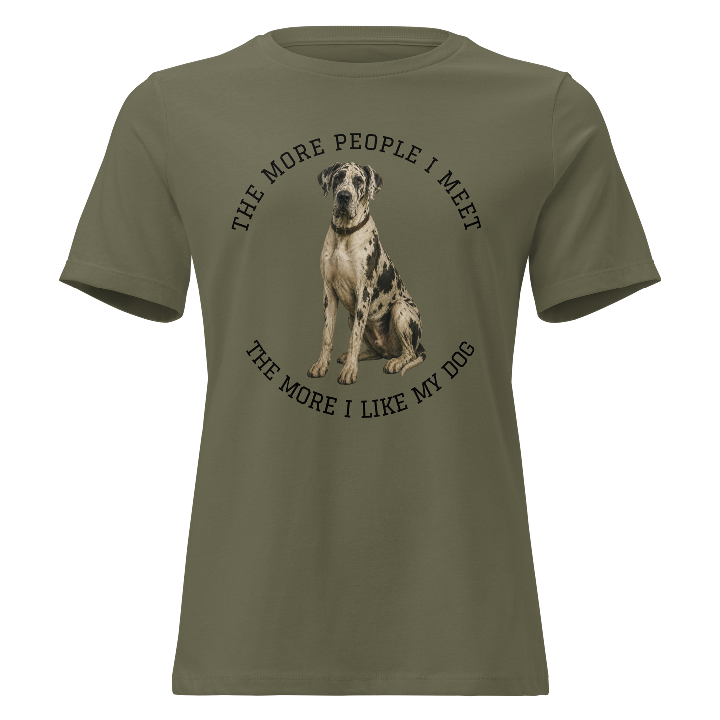 The More People I Meet Women’s Dog T-Shirt, Vintage Dog Lover Tee, Harlequin Great Dane